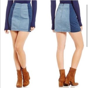 Free people modern femme color block denim stretch mini skirt